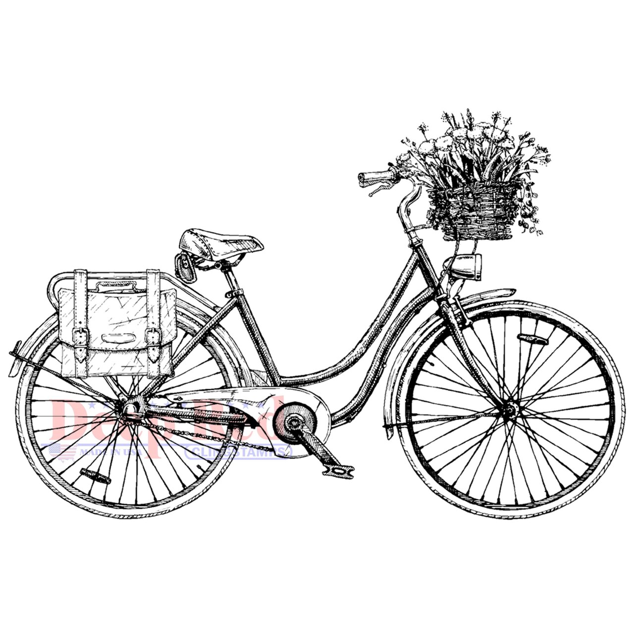 Deep Red Stamps Floral Bicycle Rubber Cling Stamp 3.1 x 2.1 inches